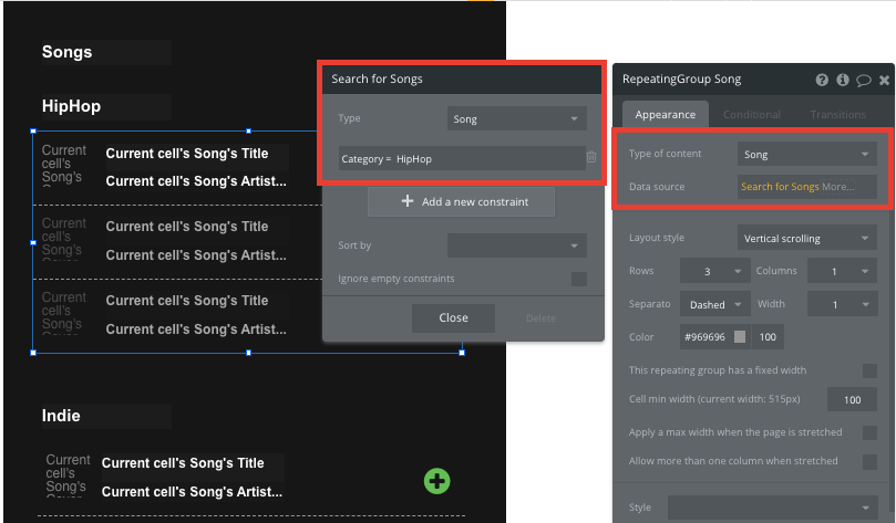 Bubble Build Spotify Clone No Code Songs Dynamic Content Repeating Group