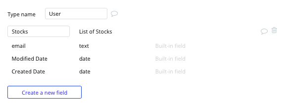 Bubble no code Apple Stocks clone tutorial with user data type and fields