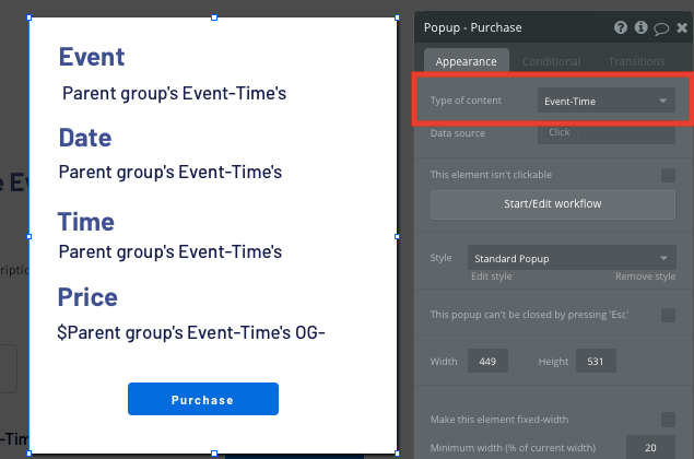 Displaying an event summary popup for a Ticketmaster event