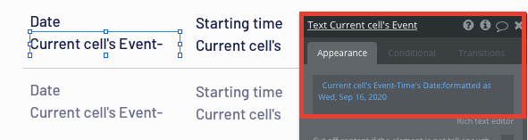 Displaying dynamic data on a no-code app