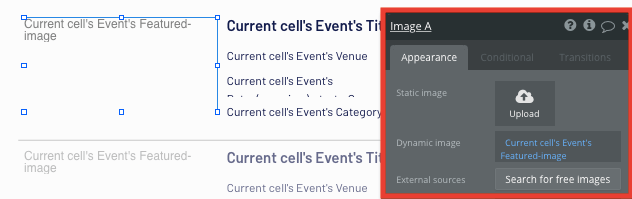 Displaying dynamic elements in a no-code repeating group