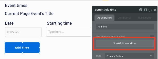 Trigger a new no-code workflow when a button is clicked