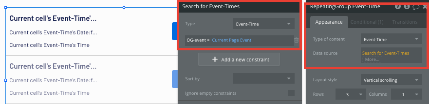 Configuring the data type of a no-code repeating group element