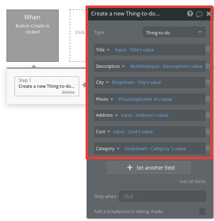 Creating an activity in a no-code Tripadvisor clone