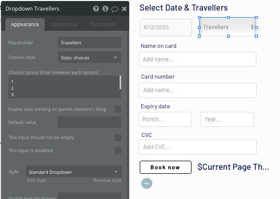 Using dropdown menus to improve the UX of a no-code Tripadvisor app