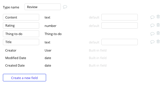 Review data type in Tripadvisor no-code clone