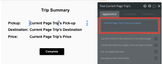 Bubble No Code Uber Clone Tutorial for Trip Summary page