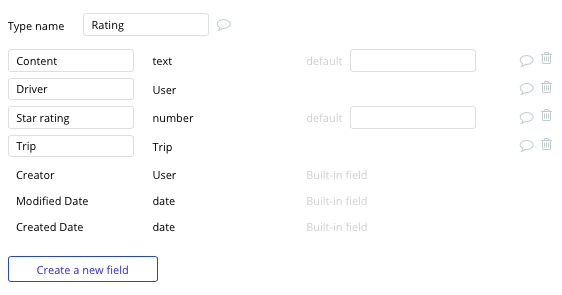 Bubble Uber Clone Tutorial Rating Data Type and Fields