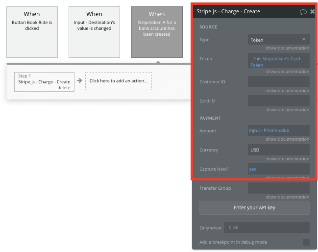 Bubble Stripe plugin charge credit card workflow