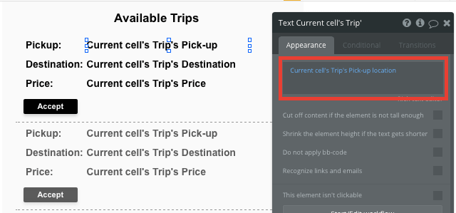 Bubble Repeating Group Tutorial Uber Rideshare App