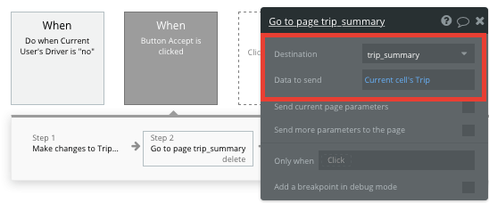 Bubble Rideshare app Trip Summary workflow