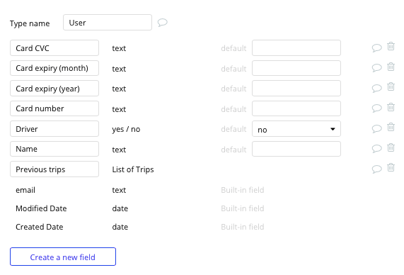 Bubble Uber Clone Tutorial User Data Type and Fields