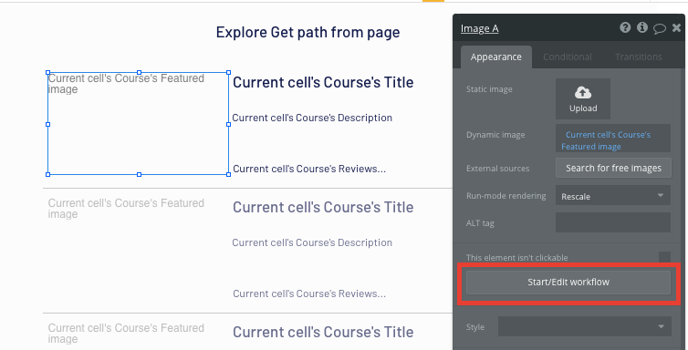 Creating a workflow trigger when a no-code element is clicked