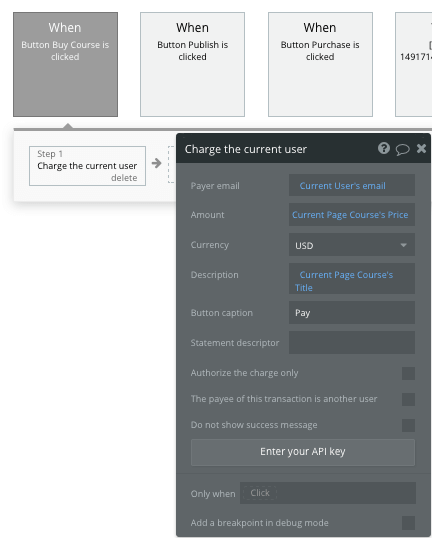 Creating a Stripe payment using Bubble’s no-code workflow editor