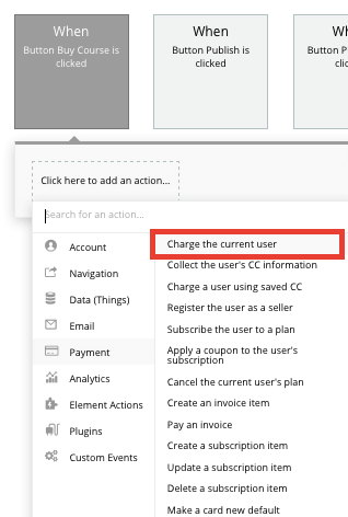 Selecting a no-code event to charge a user