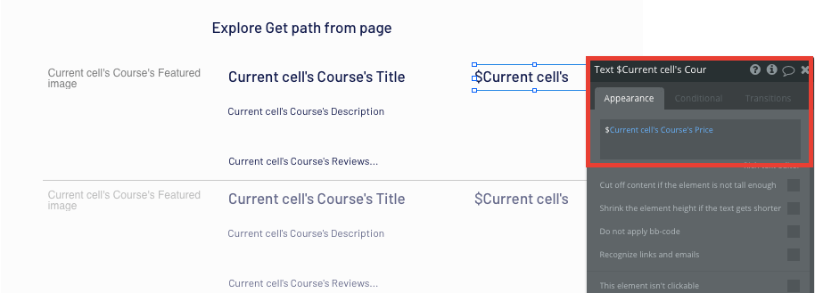 Displaying the price of a course in Bubble’s no code Udemy clone app