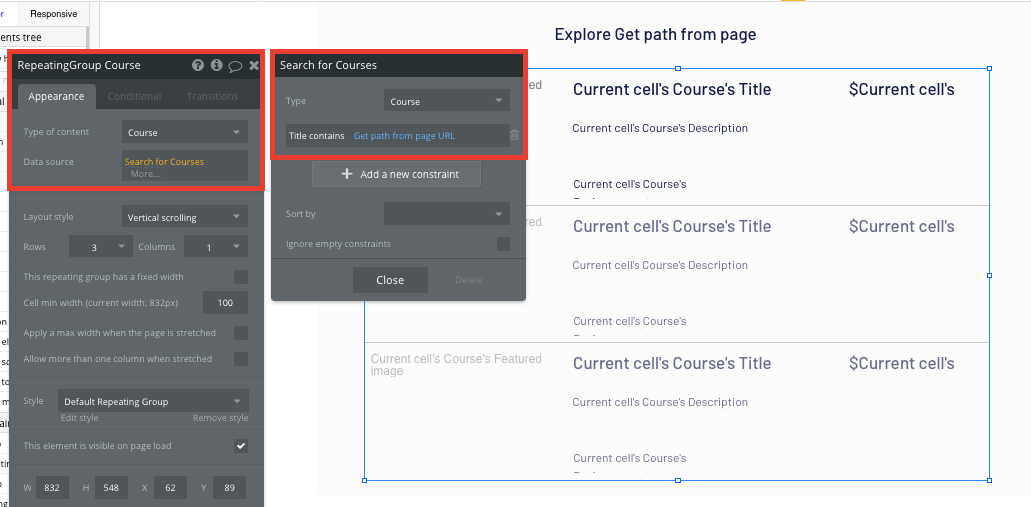 Displaying a list of courses in Bubble’s no-code Udemy clone app