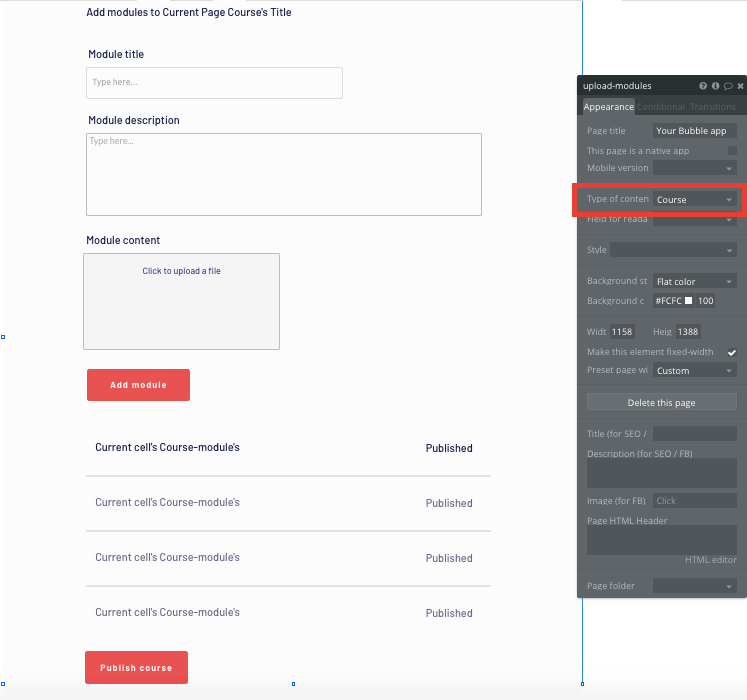 Designing a Udemy course page in Bubble’s no-code editor