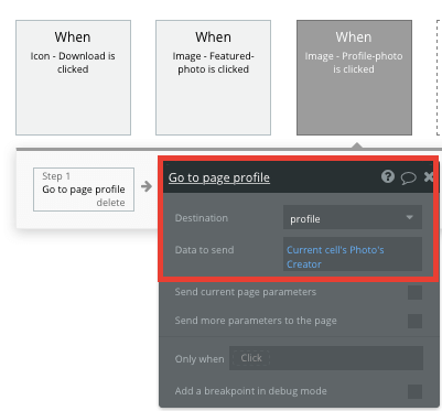 Using Bubble’s no-code editor to send dynamic data between pages