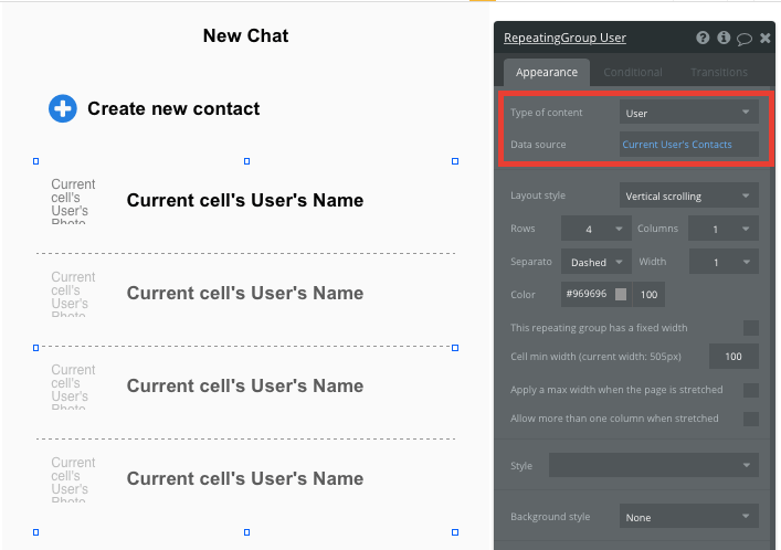 Create new contacts in Bubble Whatsapp clone tutorial