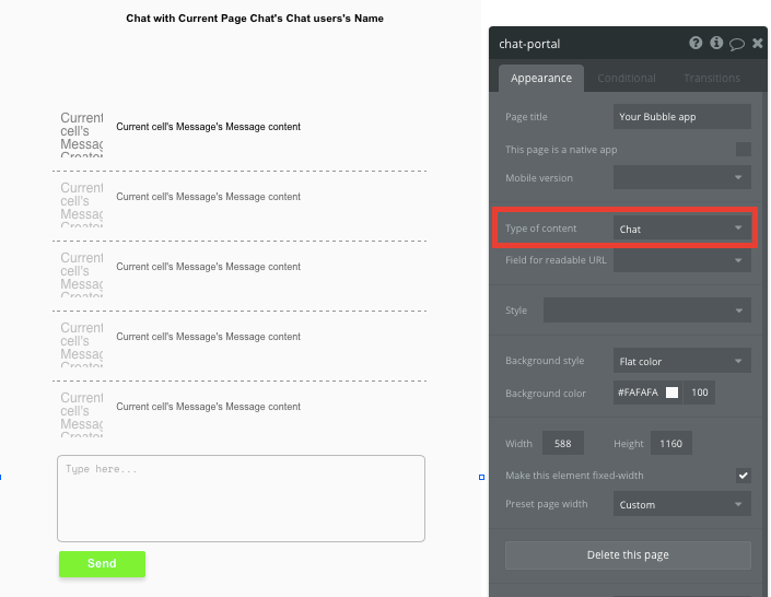 template for Bubble whatsapp clone chat portal page 