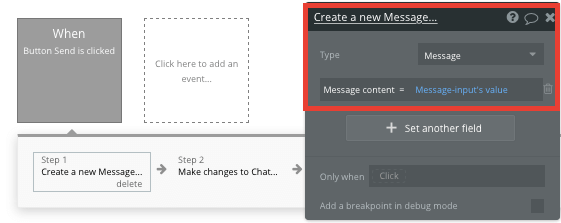 Creating a new message in Bubble chat app tutorial