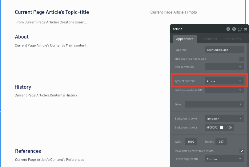 Configuring the page type of a Wikipedia no-code clone