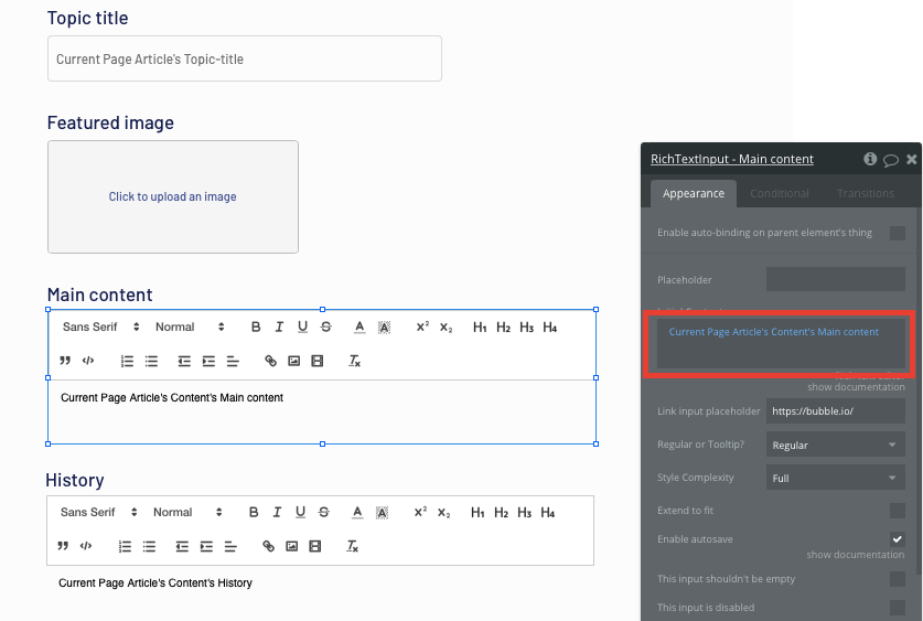 Making changes to a Wikipedia article built entirely without code in Bubble