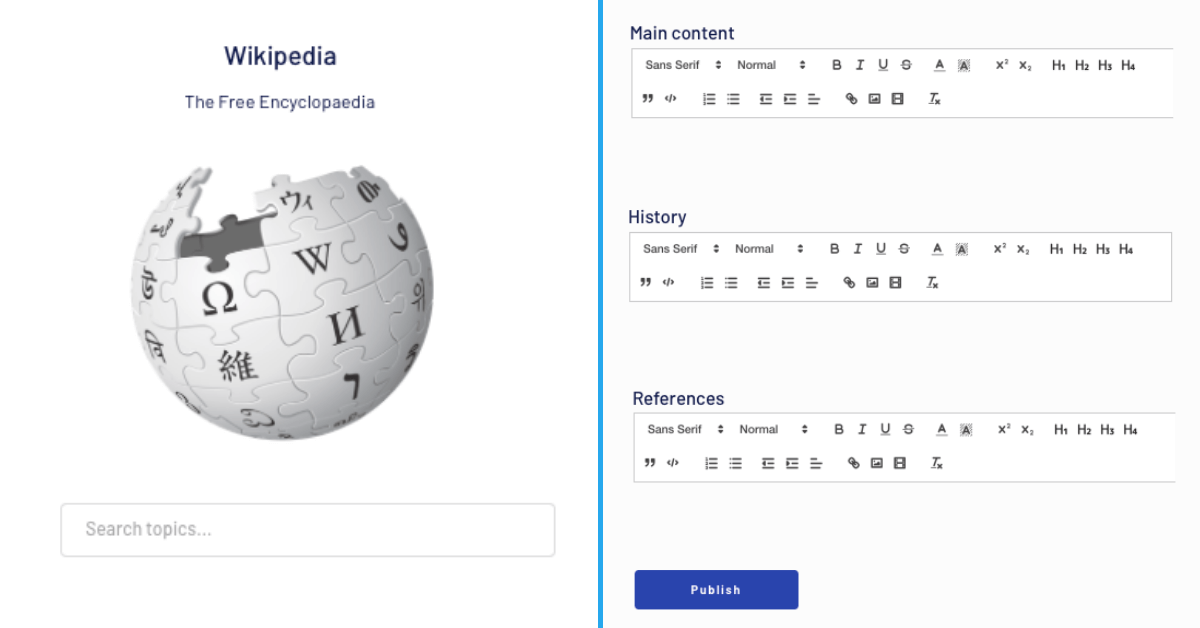 Wikipedia user interface build with Bubble’s no-code development tool