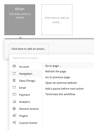 Navigating between product pages using Bubble’s visual programming tool