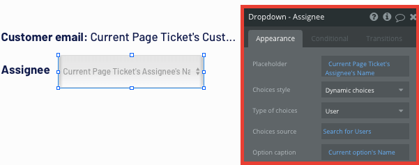 Configuring a no-code dropdown element to display a dynamic list of users