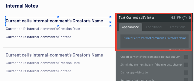 Bubble no-code editor displaying dynamic content