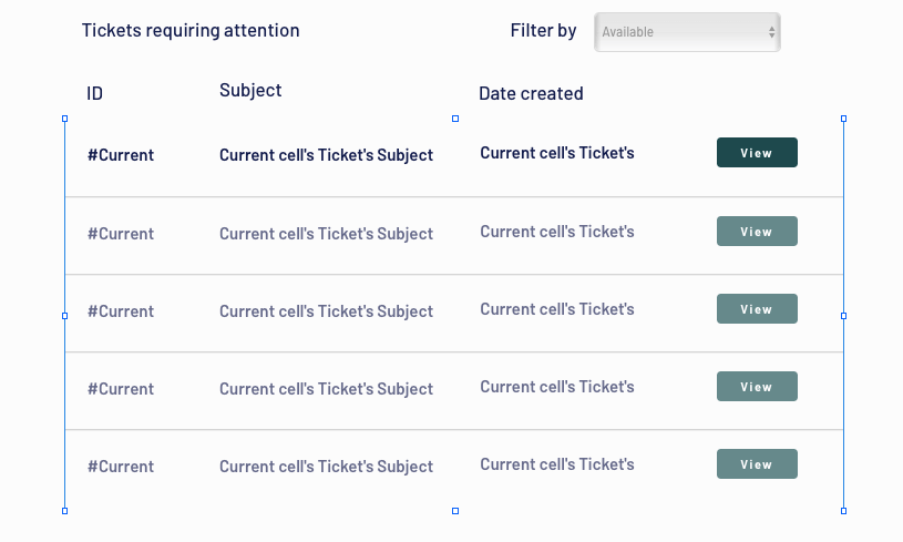 Bubble Zendesk no-code clone dashboard UI