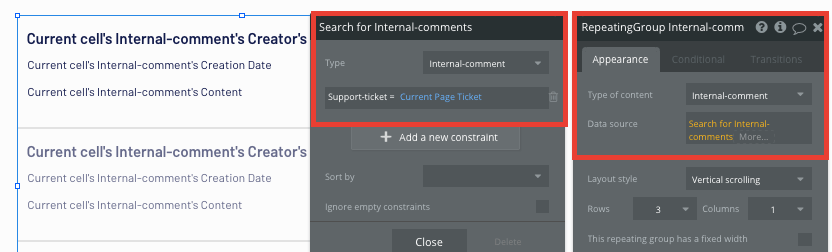 Displaying a list of internal comments on a Zendesk support ticket