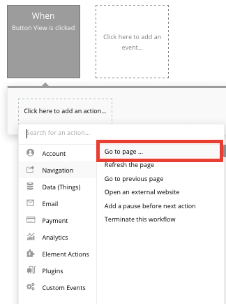 Creating a no-code page navigation event