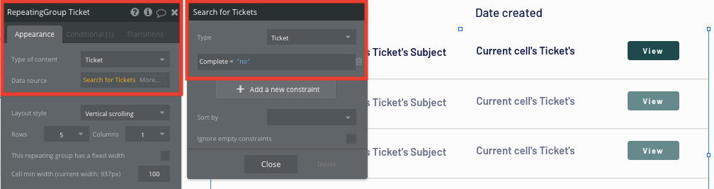 Configuring a Bubble no-code repeating group