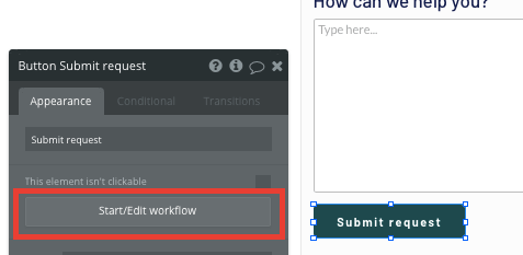 Submitting a Zendesk support request, workflow in Bubble