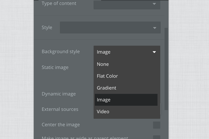 Bubble style menu, black on dark gray, for uploading media.