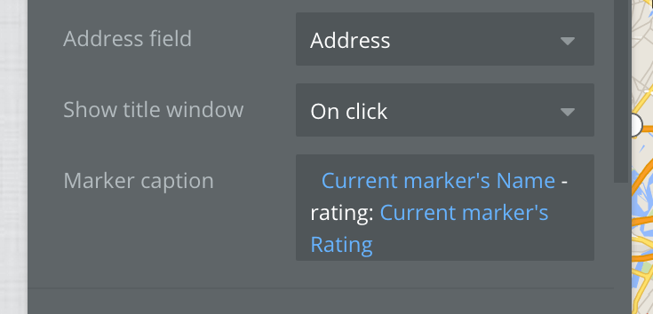 Black on dark gray settings window for adding map legend.