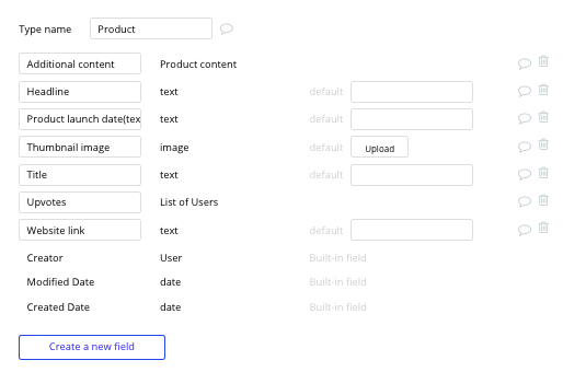 Bubble No Code Product Hunt Clone Product Data Type and Fields Tutorial