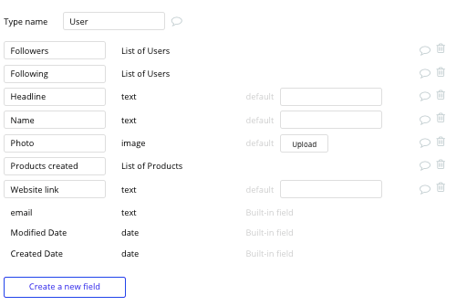 Bubble No Code Product Hunt Clone User Data Type and Fields Tutorial