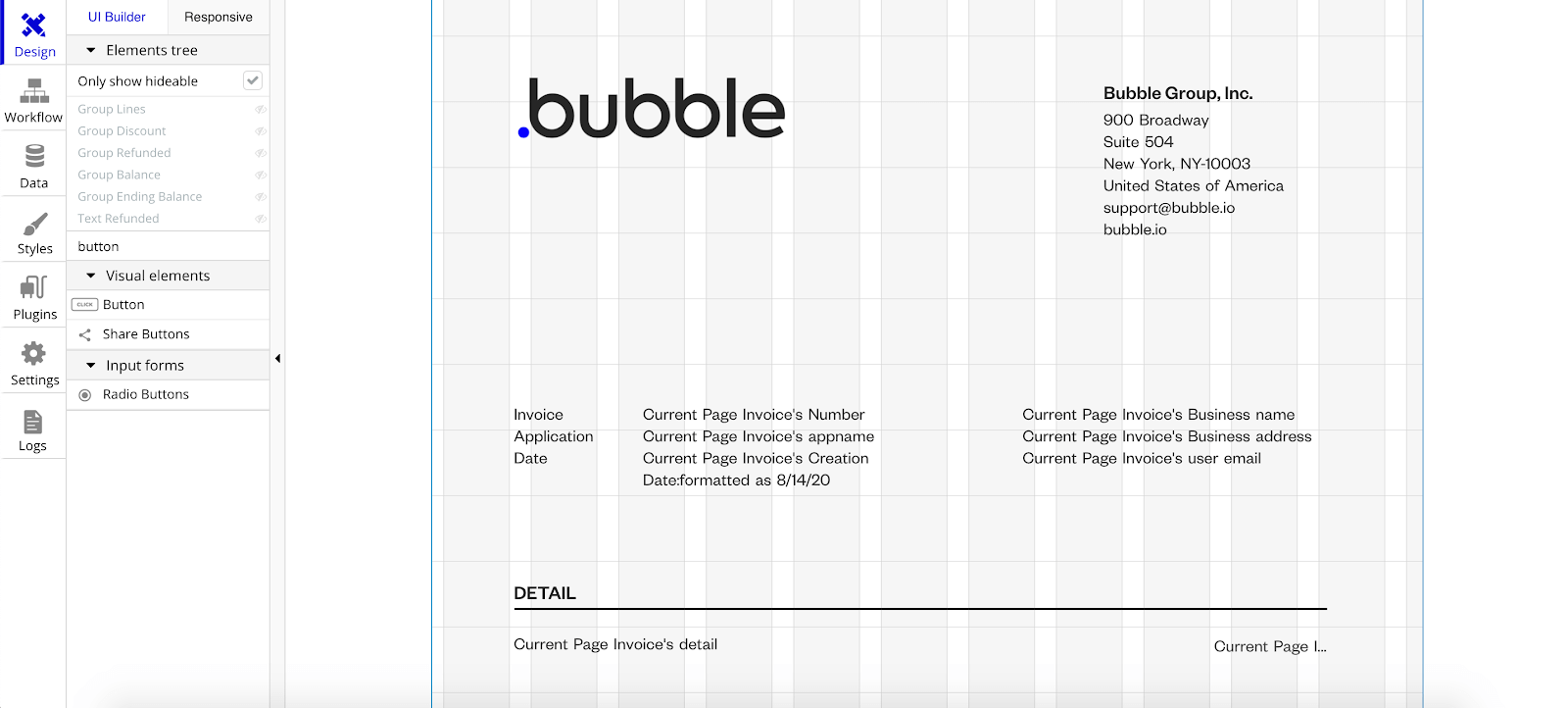 Invoice in Bubble editor.