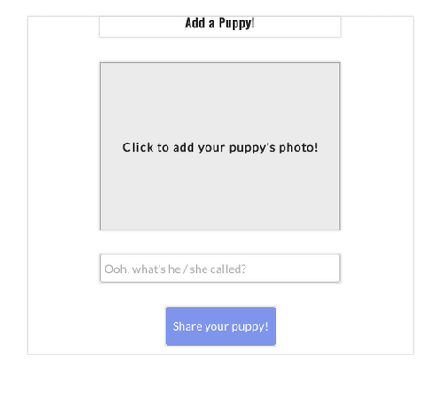 Add a puppy page with photo and name inputs.
