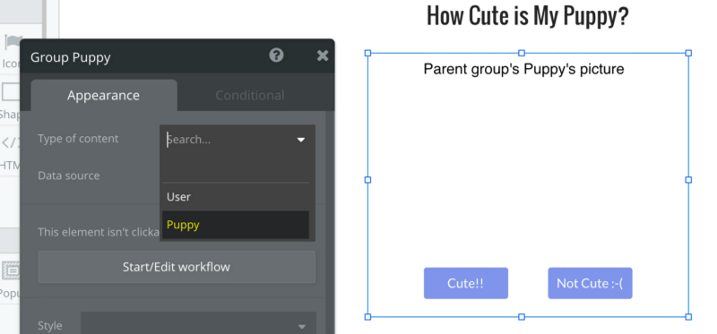 Example rendition of group puppy settings - appearance.