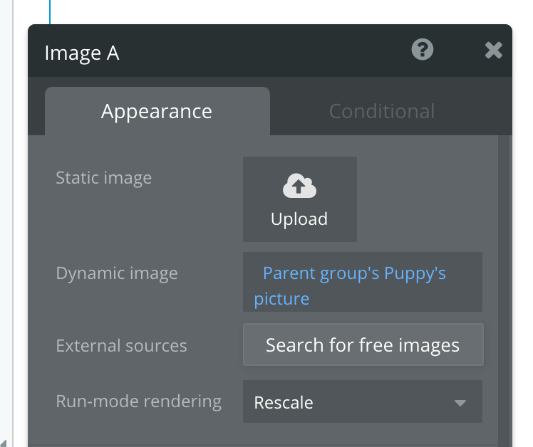 Image appearance settings for appearance and condition inputs.