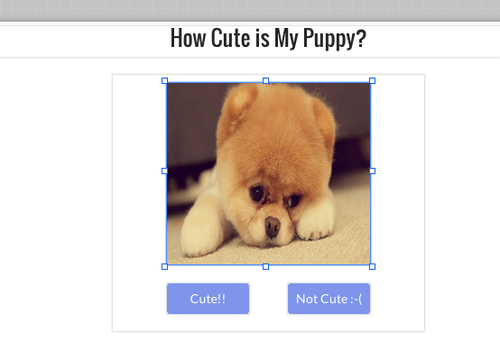 How Cute is My Puppy app voting page - Cute or Note Cute blue buttons.