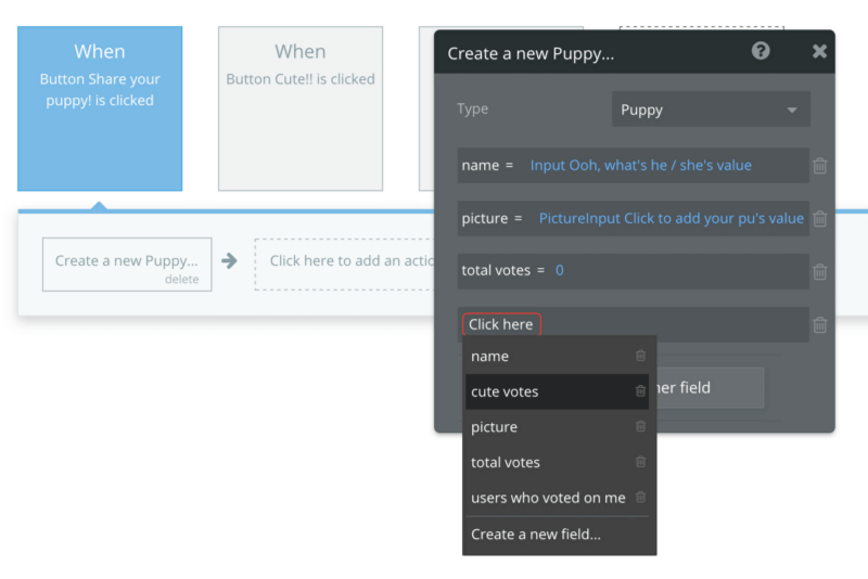 Create a new puppy workflow settings in Bubble creator. 