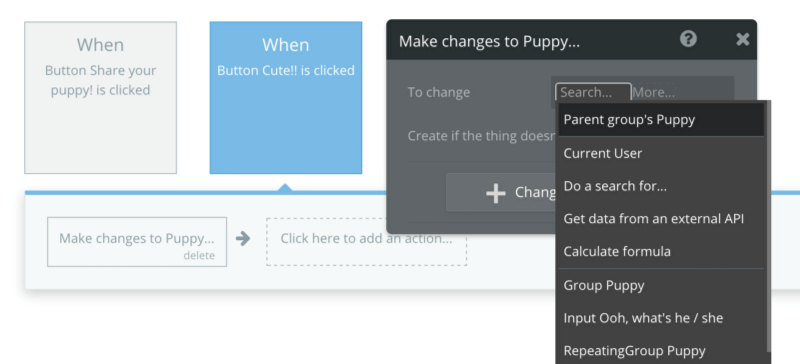 Workflow settings in Bubble creator for Make Changes option.