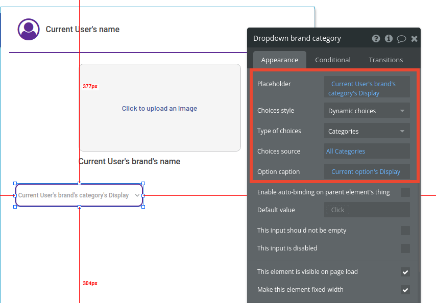 Adding a dropdown menu in Bubble editor.