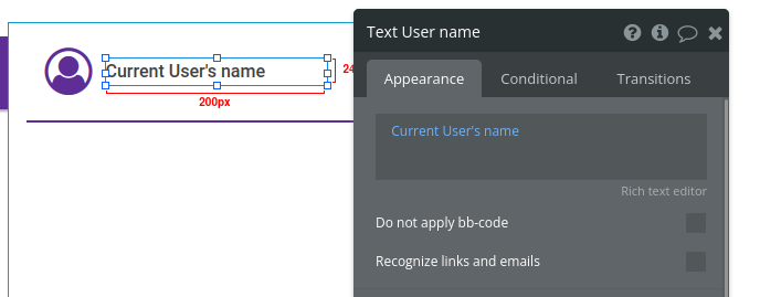 Adding current user name in Bubble editor.